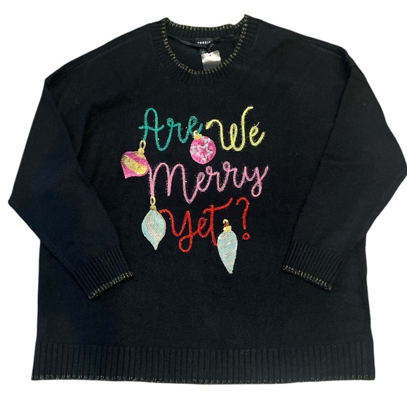 TORRID New Size 1 Festive Black Crew Neck Sweater Colorful Embroidery & Sequins - Picture 1 of 10